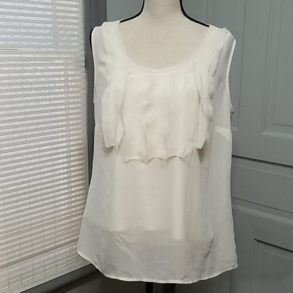 ✨ Avenue Studio Cream Sheer Pintuck Cami Layered with Adjustable Tank